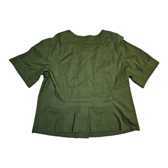 LIVE A LITTLE OLIVE GREEN TOGGLE BUTTON SHORT SLEEVE JACKET WOMENS SZ LG - Picture 2 of 10